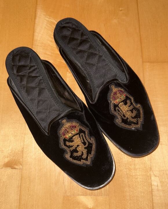 Ralph Lauren Collection Shoes - VTG Ralph Lauren Collection Velvet Loafer Mules Lion Crest 36